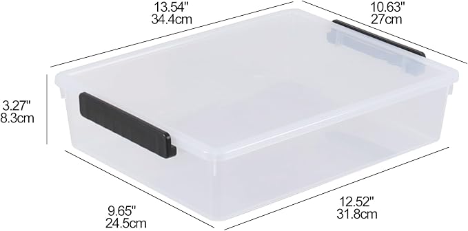 Saedy 3-Pack 5 Quart Plastic File Storage Bins With Lids, Clear Flat Stackable Storage Box