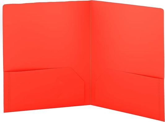 Folders with 2 Pockets Red, Colored Plastic File School Folder Letter Size, Heavy Duty Poly Portfolio Folder with Two-Pockets, Also Available in Purple, Green, Blue, Pink, and Grey, 1 Pc - By Enday
