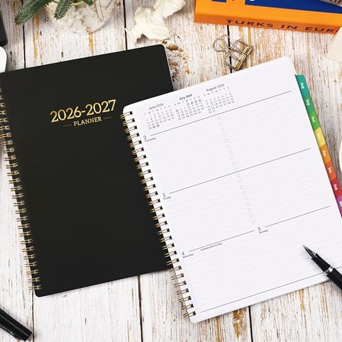 2026-2027 Planner - Calendar/Planner 2026-2027 Weekly and Monthly with Tabs, 8" x 10", Jul. 2026 - Jun. 2027, Flexible Cover + Twin-Wire Binding + Calendars, Daily Organizer - Black