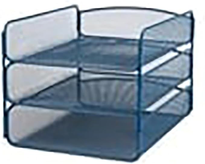 Scranton & Co 3-Tray Steel Mesh Desk Organizer, Blue Powder Coat Finish, 8" H x 9.25" W x 11.75" D, Letter-Size Paper Holder, Durable Office Supply Organizer for File Storage