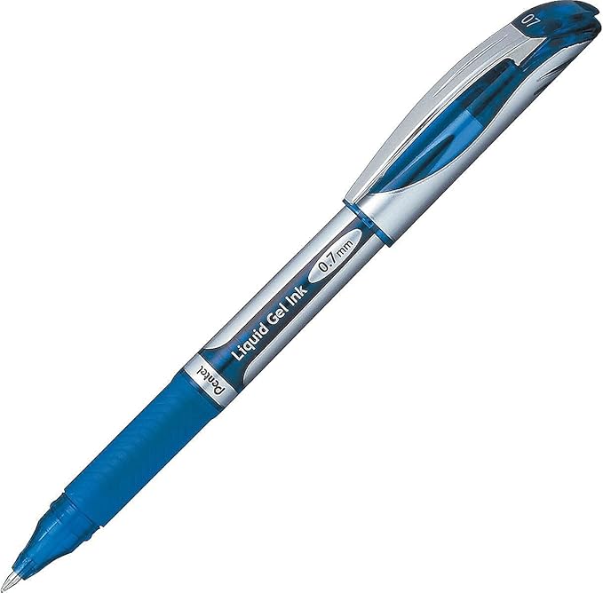 Pentel EnerGel Deluxe Liquid Gel Pen, Medium Line, Metal Tip, Blue Ink, Box of 12 (BL57-C)