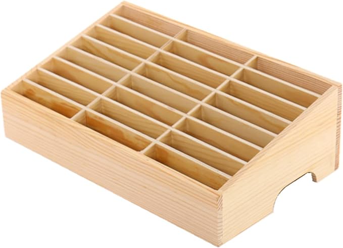 XICHENGSHIDAI 24-Grid Classroom Cell Phone Holder, Wooden Mobile Phone Storage Box, Desk Organizer for Teachers, School and Office