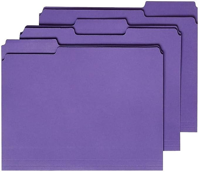 Staples Reinforced File Folders, Letter Size, 1/3‑Cut Tabs, Assorted Colors, Heavy‑Duty 10.5‑Point Stock, 100/Box