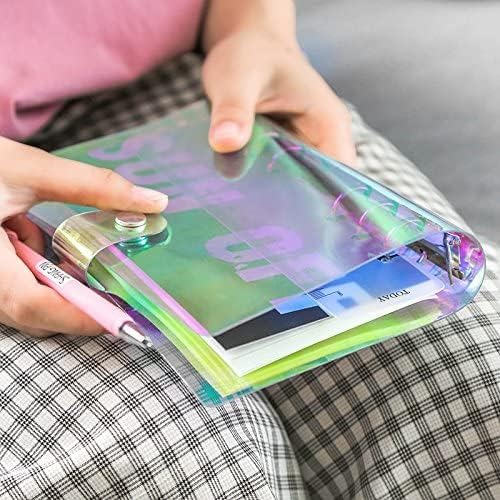 A6 A5 6-Holes Colorful PVC Cover Personal Organizer with Snap Button Closure File Folder for Loose Leaf Sheet Notebook (Laser, A6 Combo)