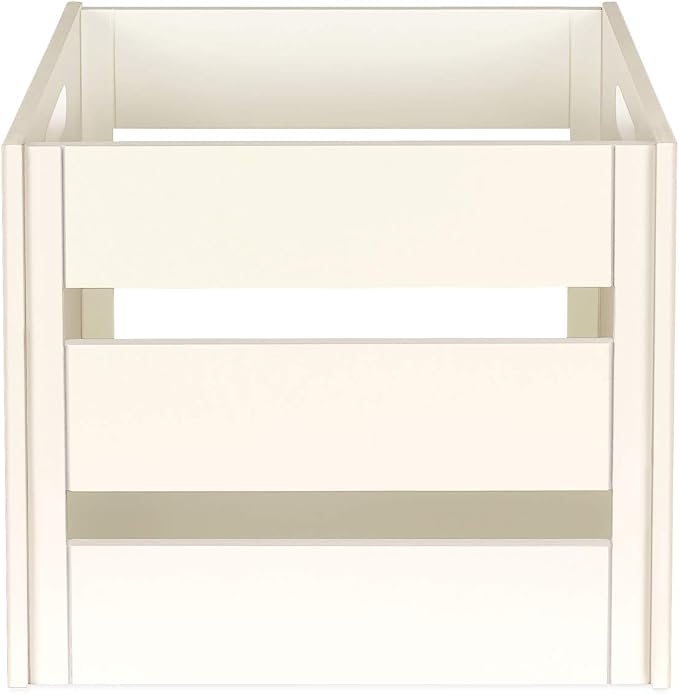 Victrola Wooden Record Crate – Tabletop Vinyl Album Holder, No-Tool Assembly, Holds Over 50 Records, Real Wood Construction, Elegant Design (White)