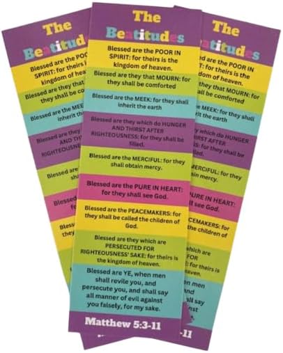 (50 Count) The Beatitudes for Kids and Adults Bookmarks Inspirational Church Supplies VBS Religious Gifts Thick Glossy 2" x 6" Vacation Bible School Bible Study