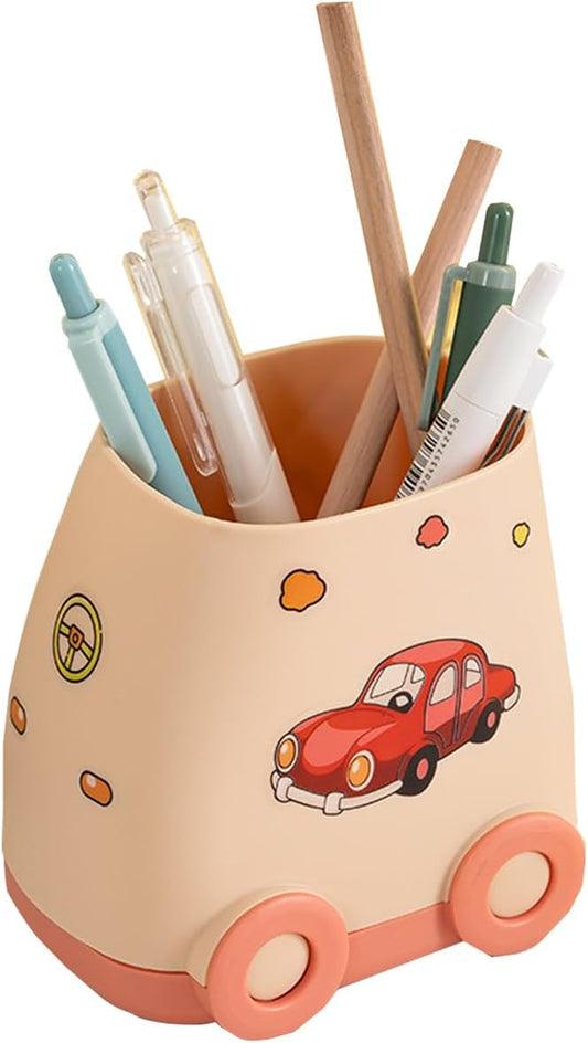 Cute Car Pen Holder Cute Kid Pen Holder for Desk Adorable Car Organizer, Car Pencil Holder Organizer Gifts Fit for Women And Man And Children (Pink)