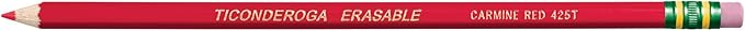 Ticonderoga Erasable Checking Wood-Cased Pencils, Pre-Sharpened, Red, 12 Count