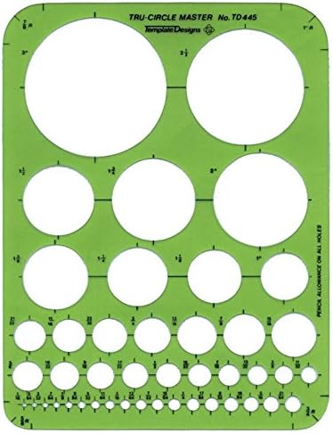 Alvin, Circle Guide Template, 44 Circles, 7 inches x 9.25 inches x .030 inches