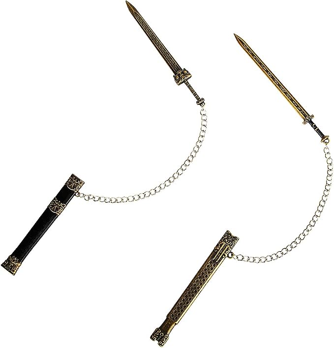 Vintage Metal Sword Bookmark with Scabbard and Link or Chain, for Reading Men, Book Accessories, Gift for Teacher, Student, Graduate, School, Library, Bookstore 2PCS (Yellow & Black -03)