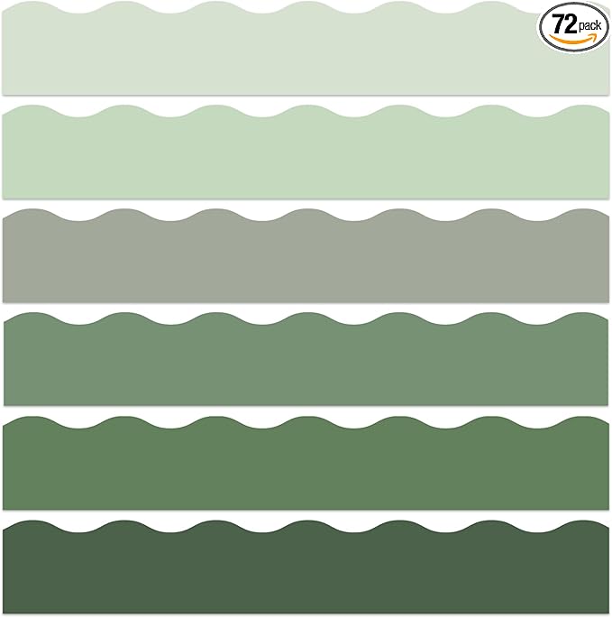 Qyeahkj 85 Feet Green Bulletin Board Border 72 Pcs Classroom Scalloped Eucalyptus Themed Bulletin Spring Paper 6 Scalloped Border Trim Greenery DIY Supplies for Back to School Home Office Wall Decor