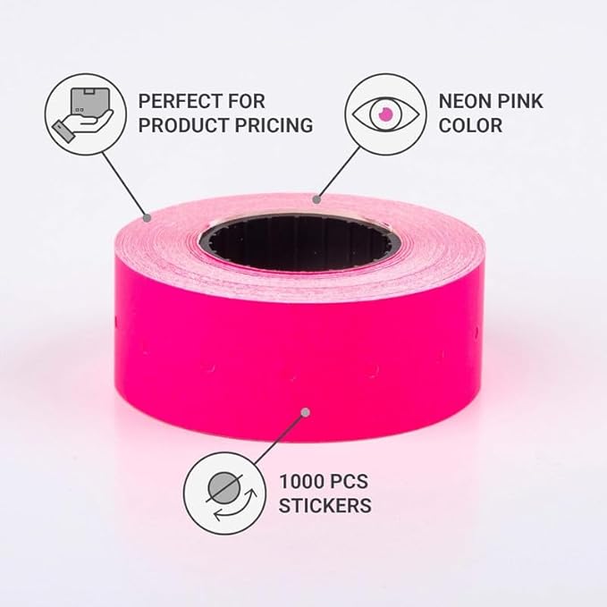 (5 Rolls - 5000 pcs) 0.82" x 0.47" (21 x 12 mm) Pink Paper Sticker Price Gun Pricemarker Labels MX-5500 (Pink)