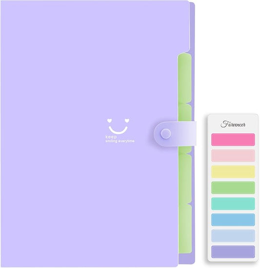 Forvencer Accordion File Organizer, Letter Size, 5 Pocket Expanding File Folder, Cute File Folder with Labels, Portable File Organizer for School Office Supplies, Folders for Documents, Purple