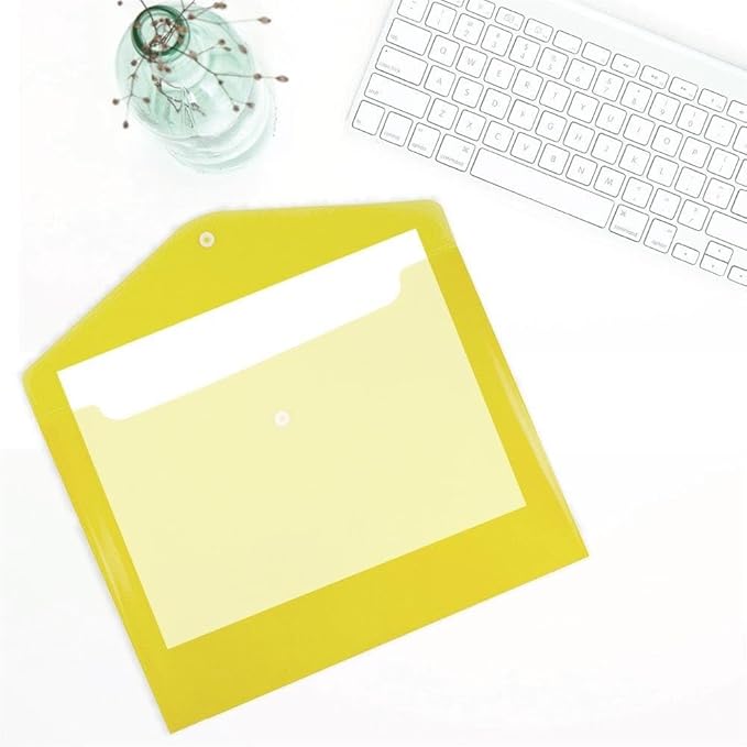 JAM PAPER Plastic Envelopes with Snap Closure - Letter Booklet - 9 3/4 x 13 - Yellow - 3/Pack