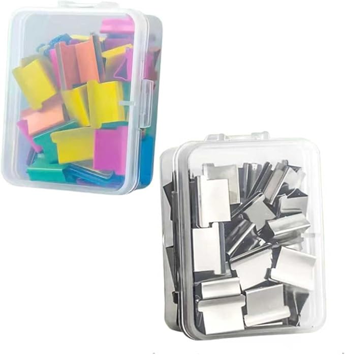 Portable Binder Clip Stapler - Includes 50 Reusable Clips Desktop Push Stapler Binder Clip Paper Clamps Handheld Reusable Push Paper Dispenser for Document School Office (100 Refill Clips)