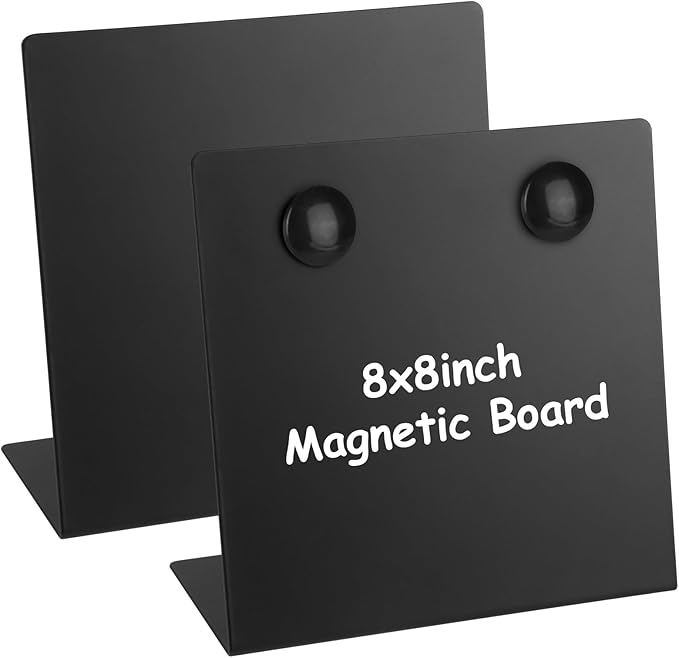 2 Pcs Magnetic Bulletin Board with Stand, 8x8 inch Magnet Display Stand Metal Tabletop Memo Board Magnetic Menu Easel Board for Home,Kitchen,School,Office Decor