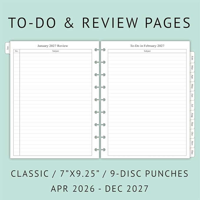 newestor 2026-2027 Planner Refills for Happy Planner Classic Size, Monthly Pages, Apri 2026 - Dec 2027, 9-Disc Punched, 7" x 9-1/4"
