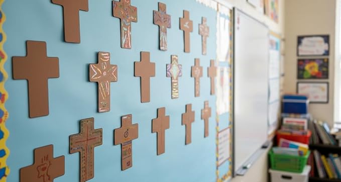 SHAPES ETC. 15 Pcs Brown Cross Foam Single Color Creative Cut-Outs 5.25x4.25in Sunday School VBS Decoration Nativity Religious Christmas Crafts Faith Christian Easter Bulletin Board Décor Made in USA