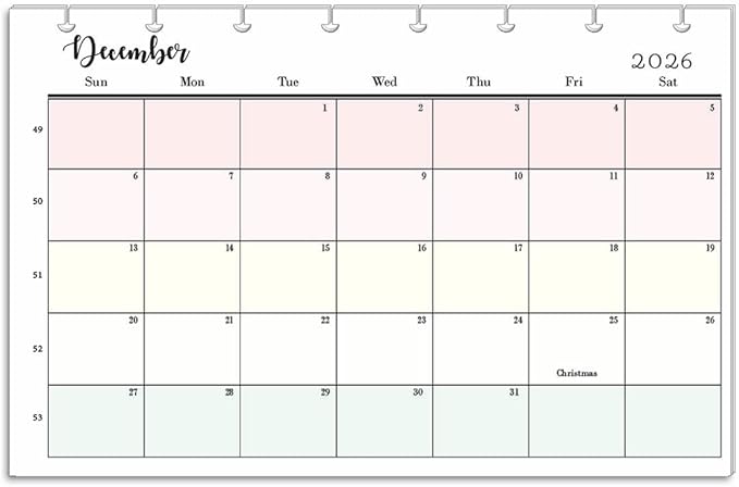 2026 Monthly Refills for 8-Disc Planners, Monthly Calendar for Junior Half Letter Size Planners Compatible with Happy Planner ARC and TUL (Pastel)