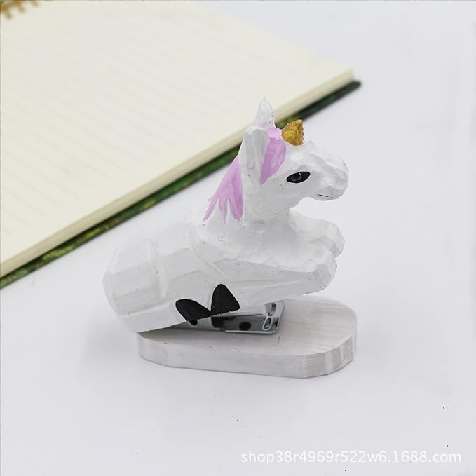 Wooden Animal Stapler, Desktop Stitcher Art Figurine Statue Sculpture Wooden Stapler for School Office Stationery (Unicorn)