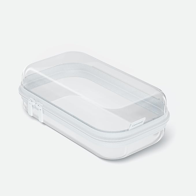 CoiiJoii Zippered Pouch Hard, Clear Zippered Hard Pouch, Stackable Storage Bins, Portable Clear Bin Zipper (white, 1Pc-Small)