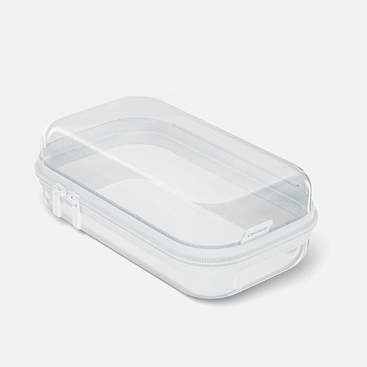 CoiiJoii Zippered Pouch Hard, Clear Zippered Hard Pouch, Stackable Storage Bins, Portable Clear Bin Zipper (white, 1Pc-Small)