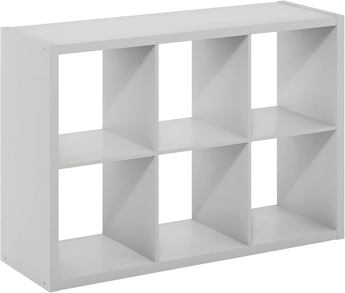Furinno CUBICLE Book Shelf, 6-Cube Bookshelf, Extra Thick Frame Horizontally & Vertically Reversible Bookcase with Open Back, 14.6" x 44" x 30", for Living Room, Bedroom, Home Office, Light Grey