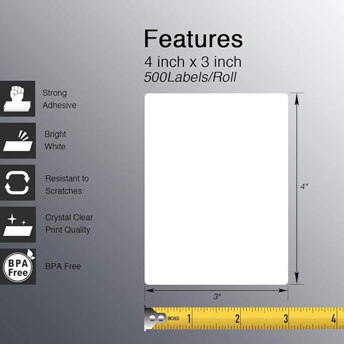 BETCKEY - 4" x 3" (102 mm x 76 mm) Shipping & Multipurpose Labels Compatible with Zebra & Rollo Label Printer,Premium Adhesive & Perforated [16 Rolls, 8000 Labels]