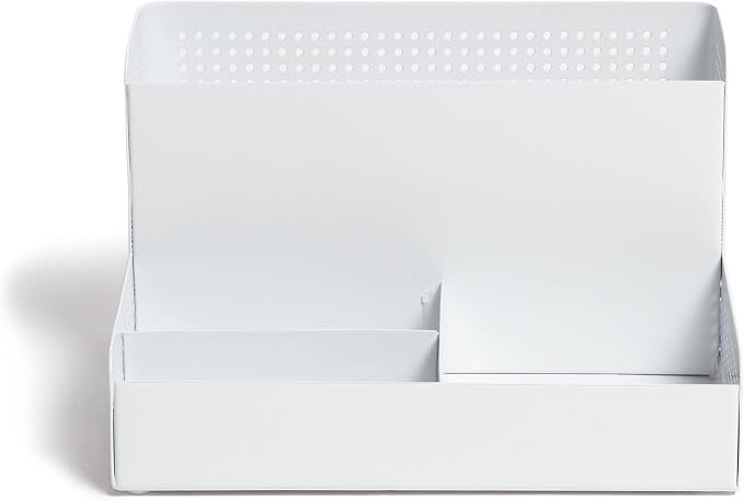 U Brands Modern Perforated Storage Cup Desk Organizer, Office Supplies, White, Metal, 1 Count