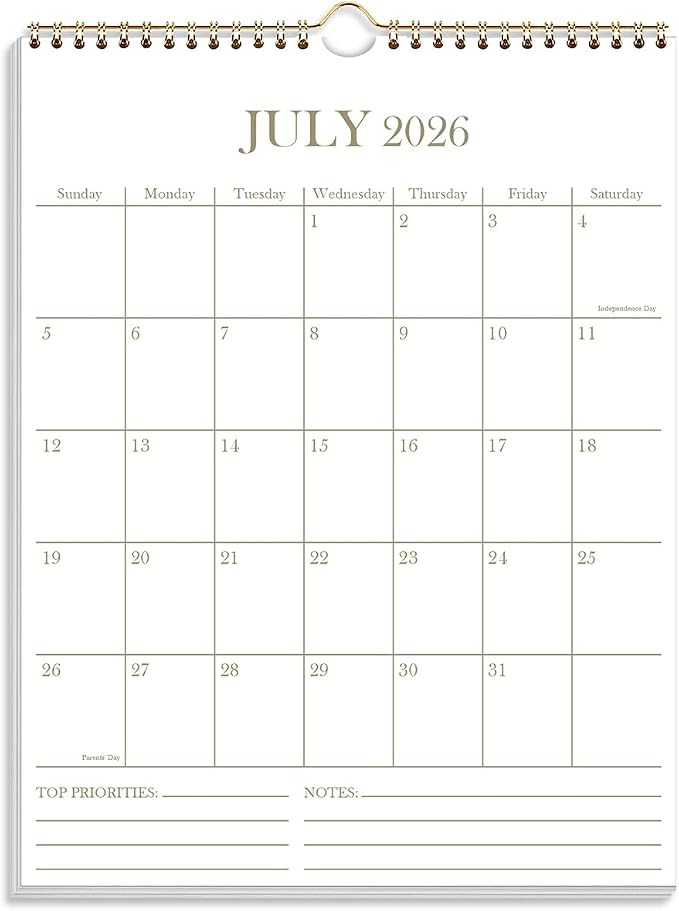 2026-2027 Wall Calendar - 18 Months Calendar from July 2026 - December 2027, Calendar 2026-2027 with Thick Paper, 8.5" x 11", Vertical Calendar, Golden