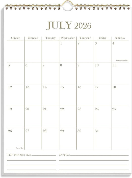 2026-2027 Wall Calendar - 18 Months Calendar from July 2026 - December 2027, Calendar 2026-2027 with Thick Paper, 8.5" x 11", Vertical Calendar, Golden