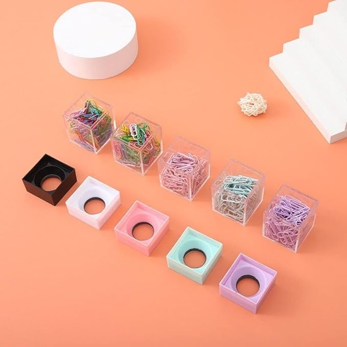 Paper Clip Dispenser Holder,Desk Organizer with Magnetic Top for Office and School Multi-Use Clips and Binder Clips Holder Portable Square Desktop Paper Clip Storage Box Office Supplies（Pink ）