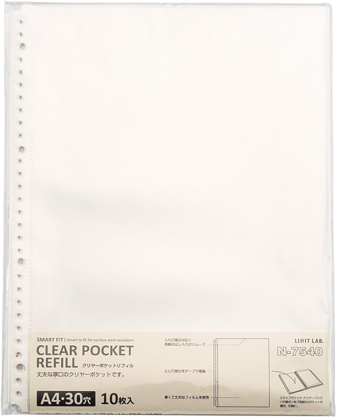 Lihit Lab N7520-11 File Clear Book, A4, 30 Holes, Interchangeable, 2 Type Pockets, Navy