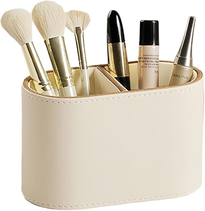 PU Leather Pen Holder with Two Compartments for Office White Pen Holder for Desk Decoration Multifunctional Pencil Organizer for Office Teacher Classroom Cosmetics Gifts Accessories Favor