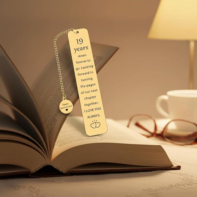 Bronze 19th Anniversary Bookmark Gifts for Men Women 19 Years Anniversary Wedding Gift for Him Her 19th Marriage Gift for Wife Husband Parents Happy 19 Year Anniversarys Gifts for Couple Spouse