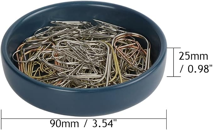 MEI YI TIAN Small Ceramic Paperclip Holder for Desk, Round Paper Clip Holder Push Pin Organizer Macaron Navy Blue Paper Clip Dispenser Desktop Organizer Cute Storage Plate Desk Accessories