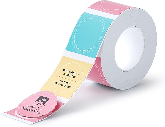 NIIMBOT Thermal Stickers, 200 Round Labels for B21/B1/B3S Label Printer, 1.34'' x 1.34''(34x34mm), Waterproof, Oil-Proof Label Tape