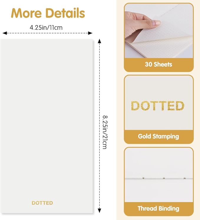 Pocket Planner Notebook, Dotted Planner Refills, 30Sheets, 8.25x4.25inches Regular TN Journal Notebooks, Travelers Notebook Insert for Writing Pattern Diary Memo