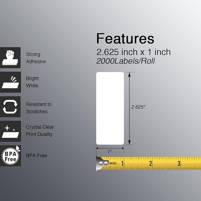 BETCKEY - 2.625" x 1" (67 mm x 25 mm) File Folder & Address Labels Compatible with Zebra & Rollo Label Printer,Premium Adhesive & Perforated [10 Rolls, 20000 Labels]