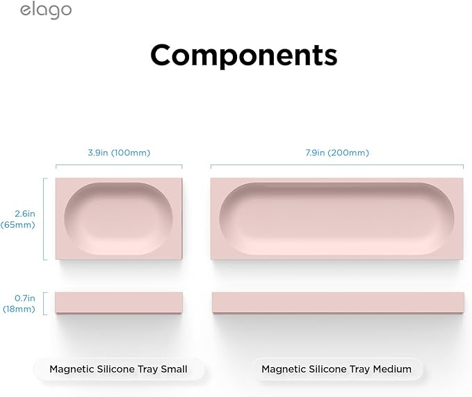elago Smart Magnetic Desk Mat Pencil Tray – Soft Silicone Organizer for Office Supplies, AirPods, Glasses, Pens – Noise-Free, Washable, Item for Desk Management [Medium-Small Set] (Lovely Pink)