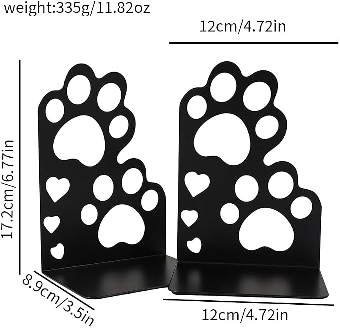 Book Ends, Bookends, Book Ends for Shelves, 2Pair Non Skid Metal Book Divider Decorative Holder, Abstract Art Desgin Book Stopper Supports for Office, Home (Cat Paw)