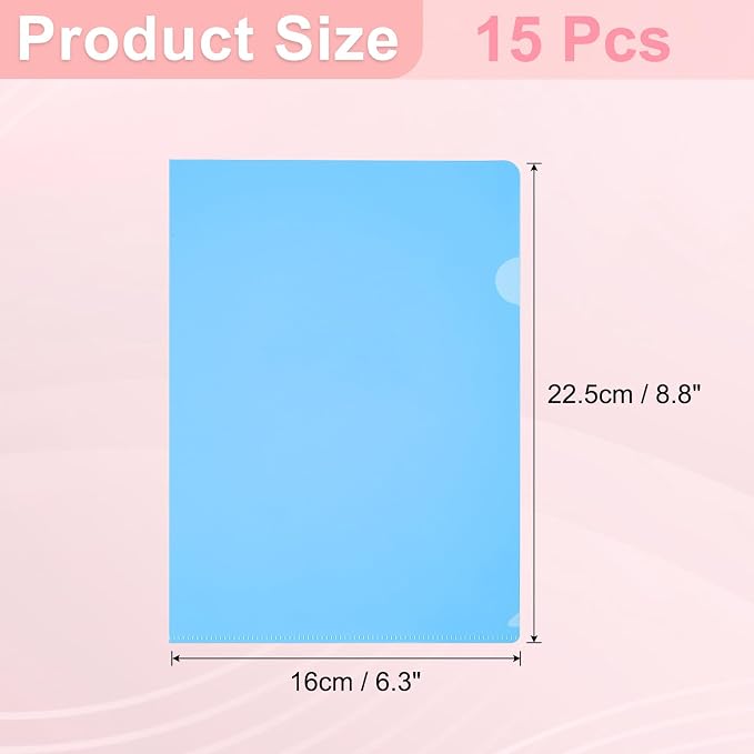PATIKIL A5 Plastic Folders, 15 Pack Clear Folders L Type Project Pockets Paper Document Jacket Sleeves L Shaped Transparent for Documents Plastic Office File, 6.3x8.8in, Blue