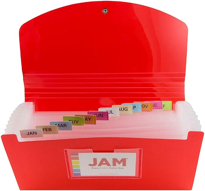 JAM PAPER Accordion Folders - 13 Pocket Plastic Expanding File - Check Size - 5 x 10 1/2 - Red - Sold Individually