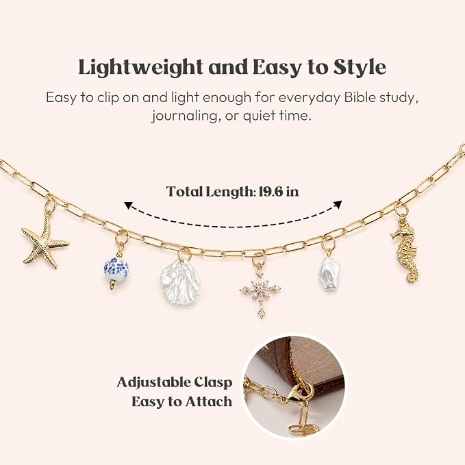 Kaciola Bible Charms Chain with 4PCS Planner Charms for Bible Study, Book Spine Bookmark, Journal Accessory, Unique Faith Jewelry Gift for Women (SJ-05)