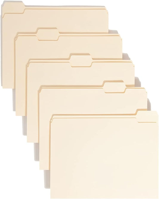 Smead File Folder, 1/5-Cut Tab, Assorted Positions, Letter Size, Manila, 100 per Box (10350)