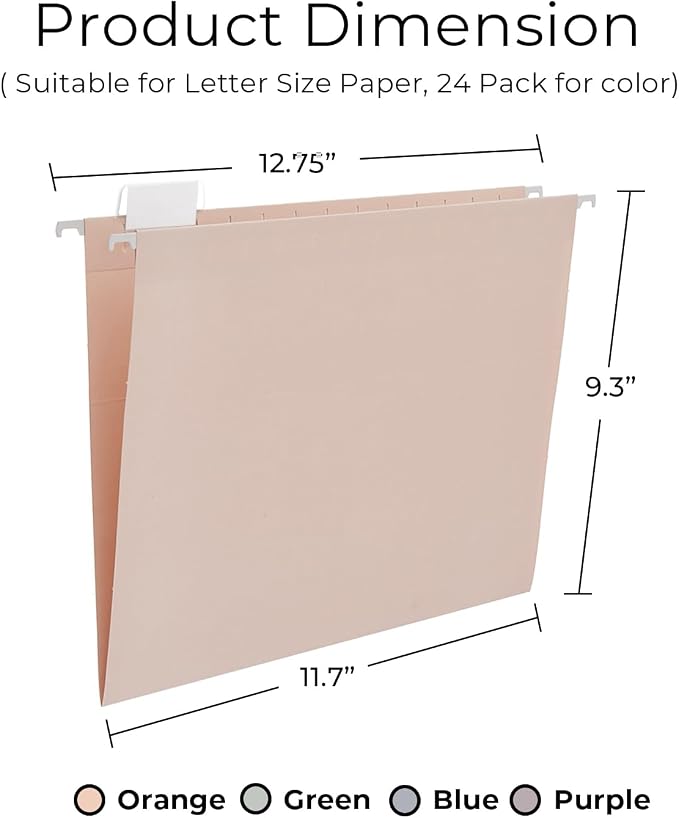 Y YOMA 24 Pack Colored Hanging File Folders Letter Size Decorative Hanging Folder Cute Pretty File Folder for Filing Cabinet Office Home with 1/5-Cut Adjustable Tabs, 4 Selected Morandi Color