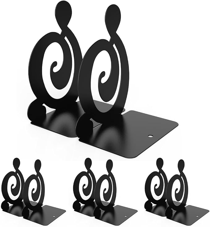 4 Pair Book Ends, Metal BookEnds Heavy Duty bookend (Black 4 Pair)