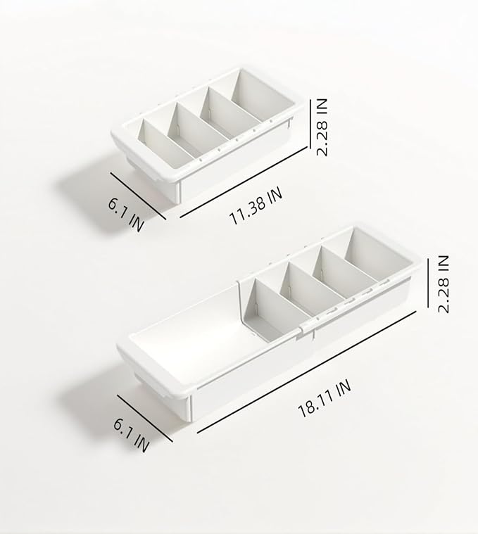 Deep Drawer Organizer Office, Adjustable & Expandable Drawer Organizer with Dividers, 18.11” White Plastic Storage Tray for Office Supplies, Kitchen Utensils,Junk & Tool Drawers