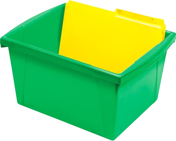 Storex 4 Gallon Storage Bin with Lid – Plastic Classroom Organizer for Books and Supplies, Green, 1-Pack (61408F06C)