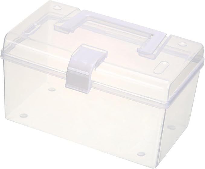 plplaaoo Transparent Storage Box Large Capacity Handheld Desktop Organizer Portable Multifunctional Storage Container with Handle for Home Office (S)